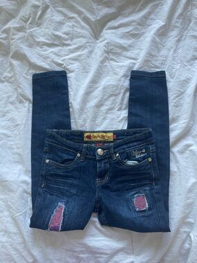 Vintage Y2K Girls Apple Bottoms  Pink Sequin Distressed Low Jeans